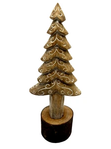 R San Gaspar Hand Carved Wood Christmas Tree Figure 12" Rustic Folk Art - Picture 1 of 8