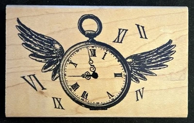 Reloj Bolsillo Stampers Anonymous Goma Estampilla Moscas del Tiempo con Alas y Números Foto 1 de 2