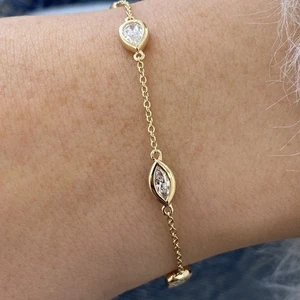 Emerald Lab-Created Diamond Chain Bracelet Bracelet 0.87ct F/VS 14K Yellow Gold - Picture 1 of 5