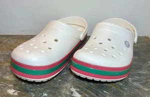 Crocs Crocband Hyper Shine Clog White Pink Green Stripe Size: W9, M7 Pre-Owned - Picture 1 of 8