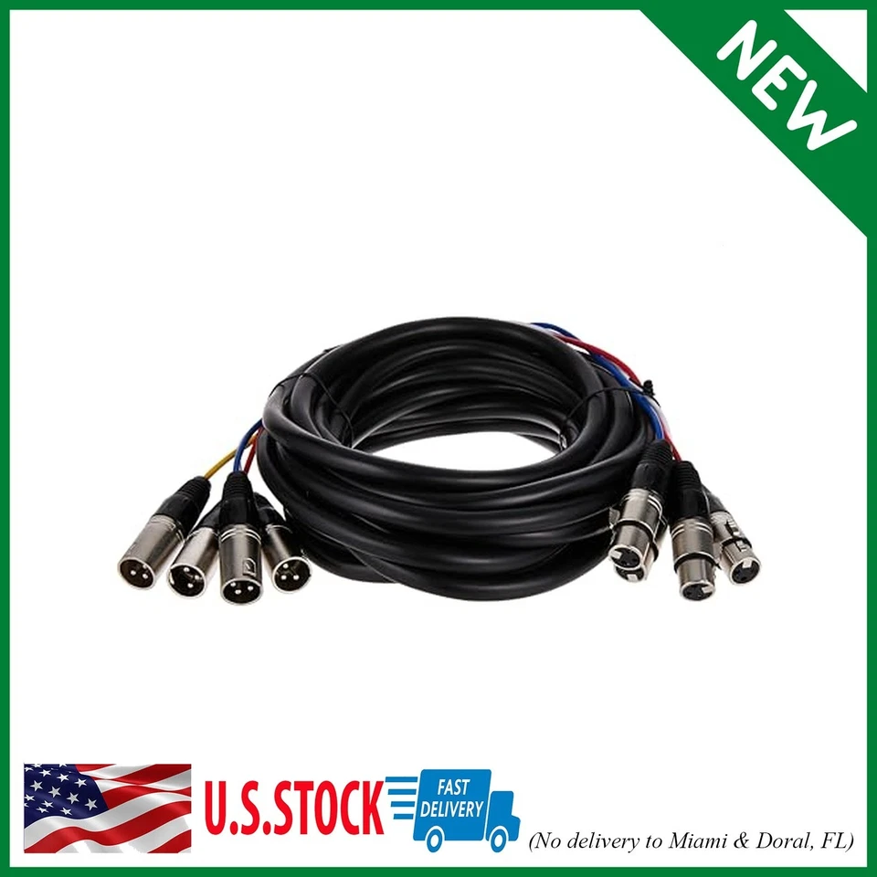 Cable serpiente XLR macho a XLR hembra de 4 canales - 20 pies - negro/plateado, metal con Foto 1 de 4