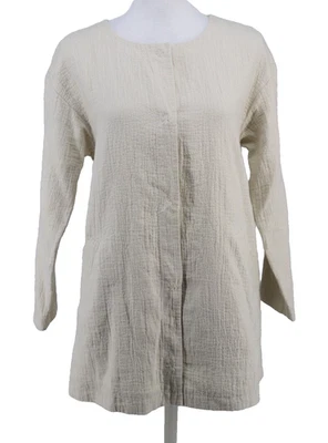 Chaqueta túnica Eileen Fisher para mujer mediana pequeña crema mezcla de lino a presión Lagenlook Foto 1 de 4