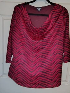 George Women's Size 2XL Tunic Cowl Neck 3/4 Sleeve Red and Black Gingham Blouse - Picture 1 of 6