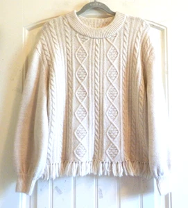 Farmers Market Cream Fringe Hem Acrylic Blend Sweater Top Women's SZ L - Picture 1 of 4