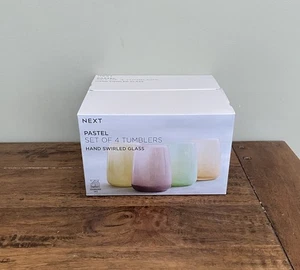 NEXT Set Of 4 Pastel Tumblers Glasses Multicoloured Hand Swirled Drinks - BNIB - Picture 1 of 4