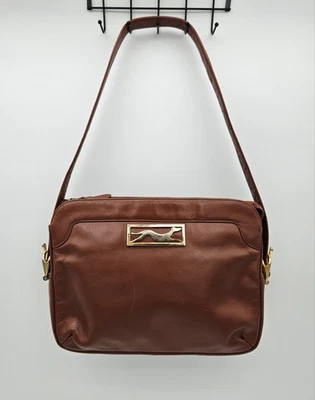 Vintage Susan Gail Original Brown Leather Handbag, Gold Greyhound, Satchel - Image 1 of 4