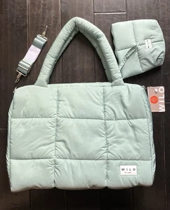Wilo The Label Puffer Sage Core Weekender Bag $108 Strap & Accessory Bag Quilted - Picture 1 of 4