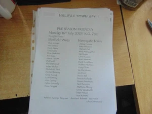 Teamsheet Friendly 2001/2 Sheffield Wednesday v Harrogate Town - Imagen 1 de 1