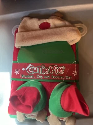 婴儿毯帽子袜子短靴匹配套装儿童孩子圣诞驯鹿 — 第 1/4 张图片