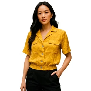 Andrew Marc New York - Yellow, Short Sleeve Blouse Leopard - Medium - Picture 1 of 12