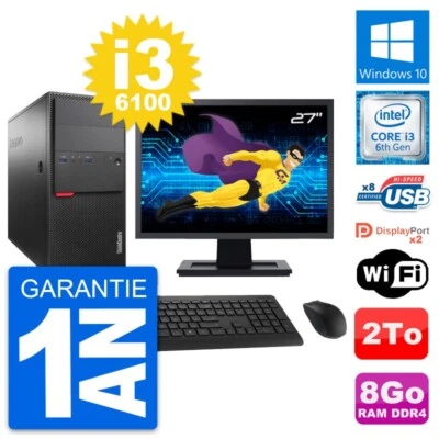 PC tour LENOVO M800 Pantalla 27" Intel i3-6100 RAM 8Go Disco 2To Windows 10 Wifi - Imagen 1 de 4