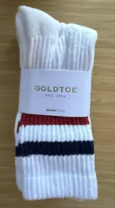 2 Pair Gold Toe Men's Stripped Crew Socks - 1 white and 1 grey - Picture 1 of 4