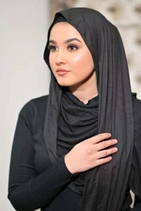 BLACK JERSEY SCARF Shawl Wrap Hijab Stretchy Big Large Plain Lycra - Picture 1 of 5