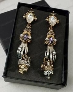 Vintage Victorian Gothic King Skull Earrings Antique Style Statement Earrings UK - Picture 1 of 7