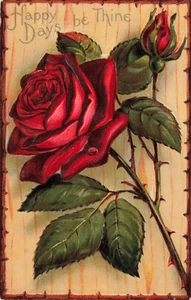 LOVELY VINTAGE RED ROSE GREETING CARD HAPPY DAYS BE THINE 022322 R - Picture 1 of 2