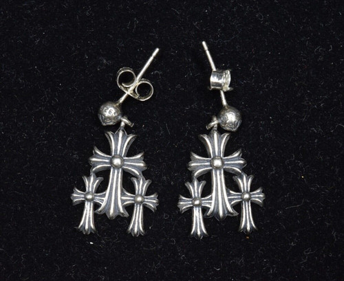 CHROME HEARTS Orecchino Piercing Ciondolo Croce Argento Sterling Cromato 925