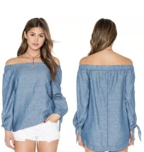 Free People Womens XS Show Some Shoulder Chambray Top Linen Cotton Denim New $78 - Bild 1 von 8