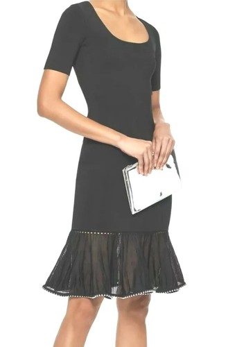 Alexander Wang Vestito Maglia Scanalato Perline Bordo Elasticizzato Nero Tg M