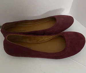 Lucky Brand Emmie Ballet Flat Burgundy Suede Leather Women's Sz 8 M - Picture 1 of 8