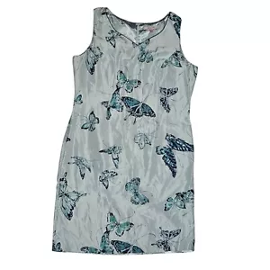 Jacques Vert Blue Butterfly 100% Silk Dress Sz US 16 Wedding Mother of the Bride - Foto 1 di 15