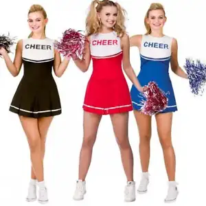 Adult High School Cheerleader Red, Blue or Black Hen Party Halloween Fancy Dress - Picture 1 of 6