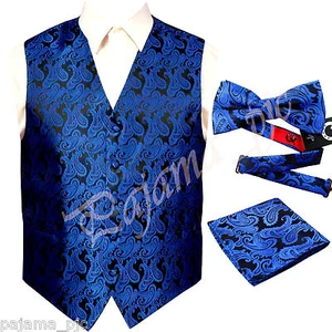 ROYAL XS to 6XL Paisley Tuxedo Suit Dress Vest Waistcoat & Bow tie & And Hankie - Picture 1 of 6