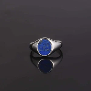 Anillo de sello de lapislázuli de plata de ley 925 anillo meñique elegante joyería para hombre - Imagen 1 de 5