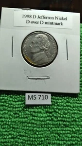 1998 D Jefferson Nickel ERROR with D over D Mintmark - Picture 1 of 5