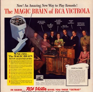RCA Victrola "Magic Brain" Push a Button People Listening Vintage Print Ad 1942 - Picture 1 of 5