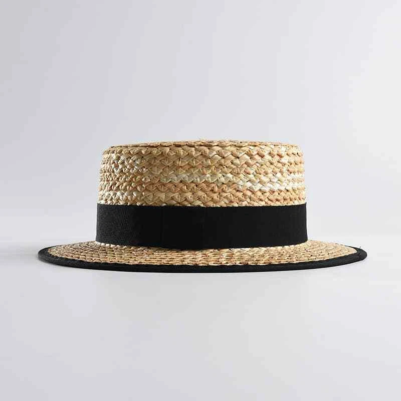 Natural Straw Flat Top Hat Ladies Beach Holiday Hat | ShopDecimals - Image 1 of 1