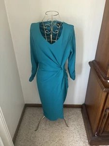 Tahari ASL gerafftes Langarm Midikleid Damen blau Größe 4 Faux Wickeloptik - Bild 1 von 14