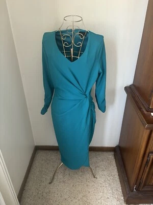 Tahari ASL Ruched Long Sleeve Midi Dress Women's Blue Size 4 Faux Wrap - Image 1 of 4