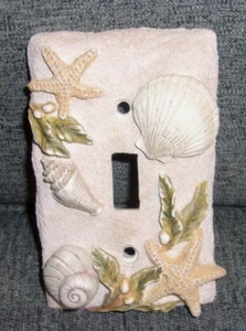 Coastal Theme Single Light Switch Cover Plate With Shells And Starfish Design ￼ - Picture 1 of 2