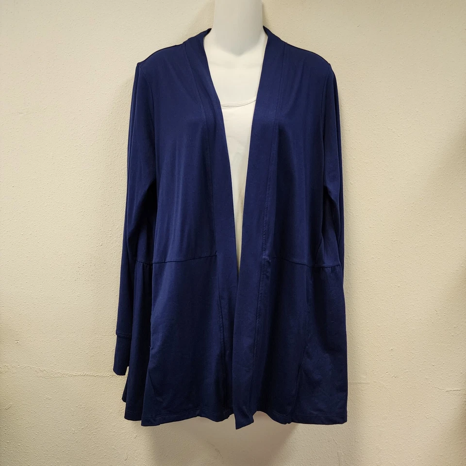 Cárdigan Cuddl Duds Med Azul Marino Bolsillos Fluido Largo Activo Minimalista Elastizado Foto 1 de 4