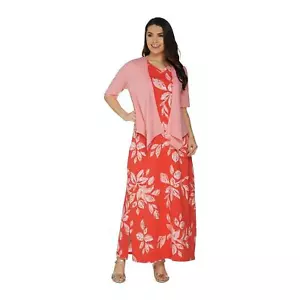 Denim & Co Damen ärmelloses Maxikleid klein korallenrosa drapiert Achselzucken Set neu ohne Etikett - Bild 1 von 8