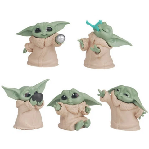 5Pcs Star Wars Mandalorian The Child 2'' Baby Yoda Grogu Doll Figure Cake Topper Cover