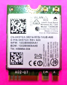 Dell 7265 Inspiron Wireless-AC Dual Band WLAN WiFi/Bluetooth Card 7265NGW K57GX - Picture 1 of 3
