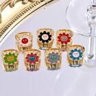 Cute Smile Face Flowers Rings Hippie Accessory Gold Color Enamel Floral Jewelry
