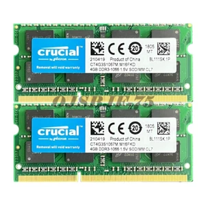 Crucial PC3-8500 8GB 4GB SO-DIMM 1066 MHz PC3-8500 DDR3 Memory (CT4G3S1067M) - Picture 1 of 10