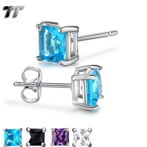 TT 18K White Gold Plated Square Stud Earrings 5 Colours 3-10mm (ES01) NEW - Picture 1 of 5
