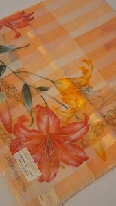 NWT Georgio Valentino Silk/ Cotton Scarf Peach With Pink Yellow Lilies 23" - Picture 1 of 8