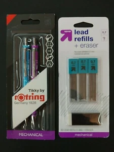 Tikky rOtring Mechanical Pencil 0.7mm Purple & Blue Plus Lead Refills **NEW** O2 - Picture 1 of 1
