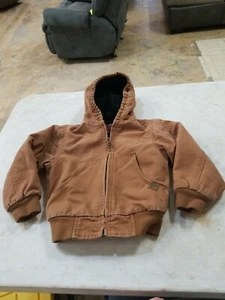Youth Boys Real Ranch Tan Brown Jacket Size X-Small Cotton Canvas GUC Hooded  - Picture 1 of 6