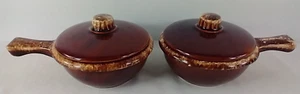 2-HULL Brown Drip Covered Soup Chili Crock with Handle and Lid Ovenproof USA - Picture 1 of 7