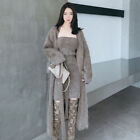 Womens Loose Lazy Grey Suits Long Coat Skirts Set Hair Warm Three Piece Set Suit