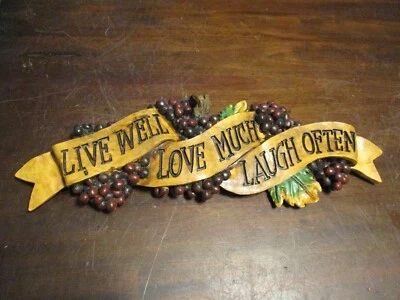 Placa de montaje en pared arte 3D VIVE BIEN AMOR MUCHA RISA A MENUDO 17x6"" motivo de uva Resi Foto 1 de 4