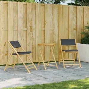 Folding Bistro set with Cushions Outdoor Garden Furniture 3 Piece Bamboo vidaXL - Picture 1 of 28