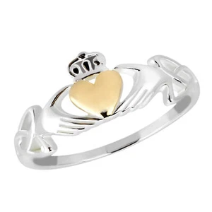 Celtic Claddagh Love Heart Gold Vermeil Over Sterling Silver Ring-7 - Picture 1 of 5