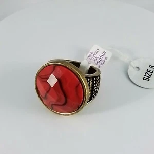 NWT Retired Lia Sophia Red Jupiter LUCITE Goldtone Cocktail Ring Size 8 - Picture 1 of 4