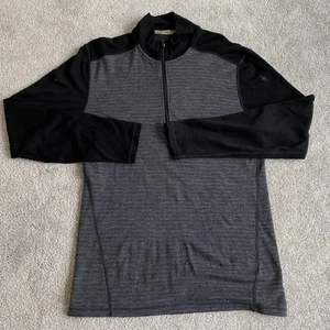 Smartwool Sweater Mens Large Gray Black Merino Wool Quarter Zip Pullover Hiking - Picture 1 of 8